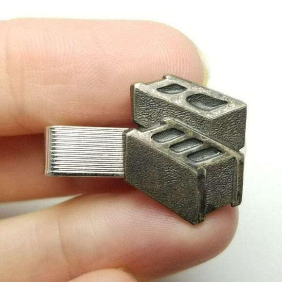 Vintage Anson Sterling Silver Concrete Building Block Tie Clip Bar, Estate - Picture 1 of 7